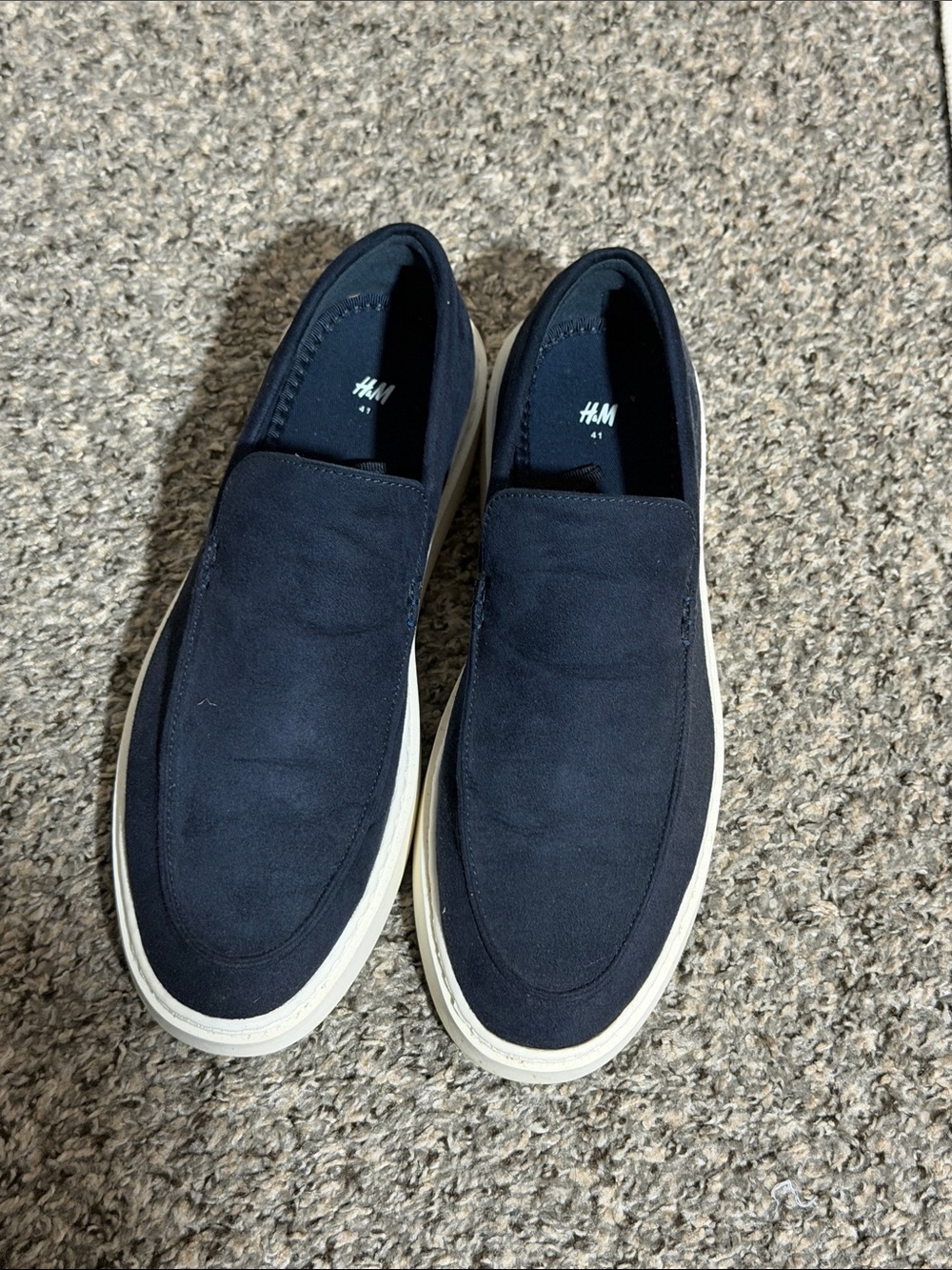 H&M Men's Navy Slip-On Loafers with White Sole